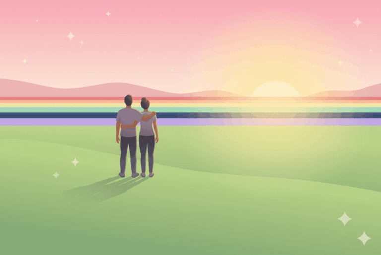 Pareja reconciliándose y conectando con su ser verdadero para sanar su relación a través de la meditación.